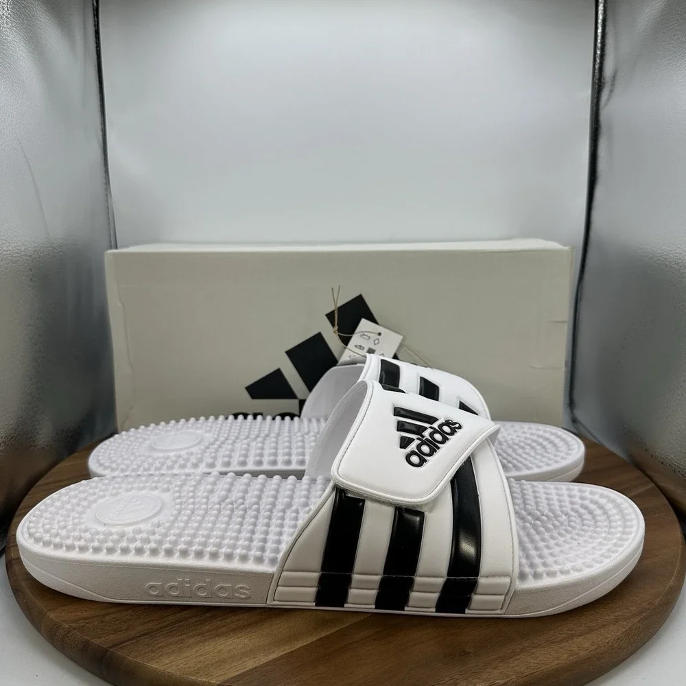 Adidas Adissage Slip On‎ Sandals Slides White Black Casual Beach F35573 Men's 17